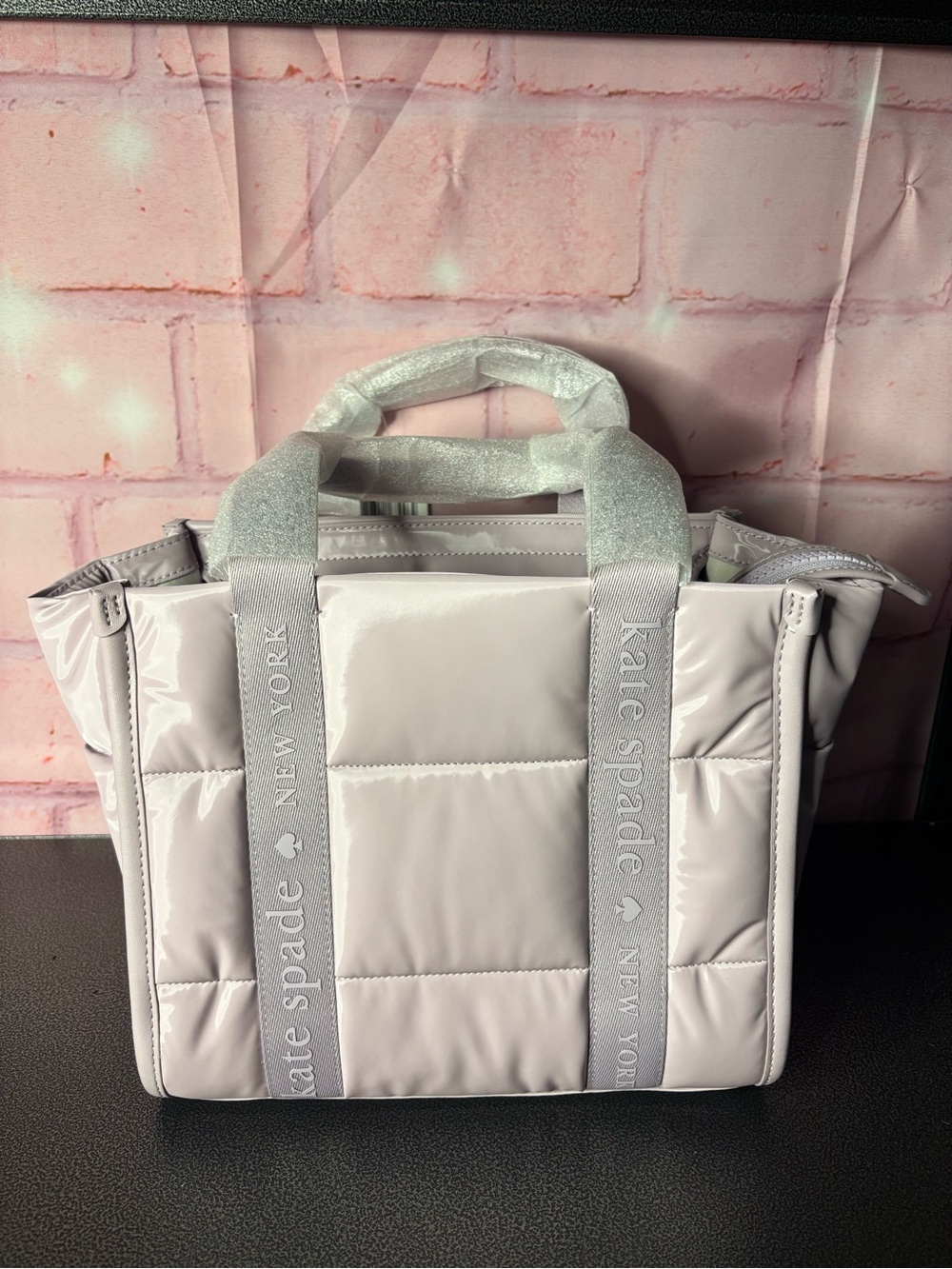 kate spade Lavender Puffer Tote with Branded Webbing